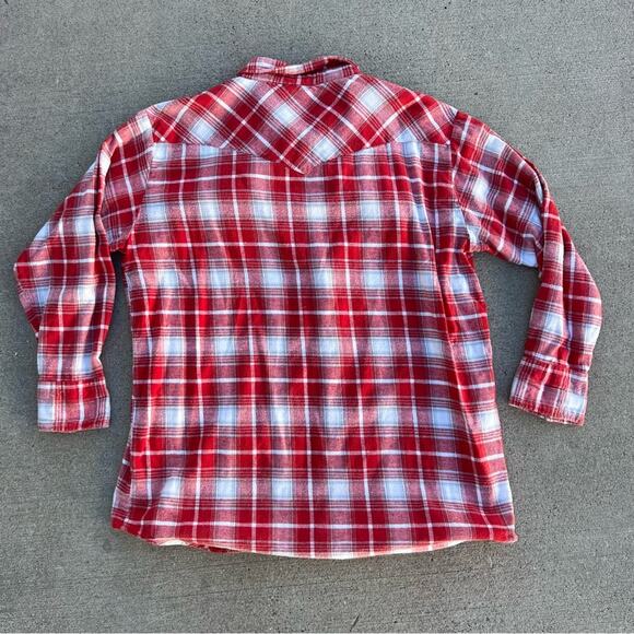 Vintage Karman Red White Plaid Flannel Pearl Snap Western Shirt XXL - Picture 2 of 7